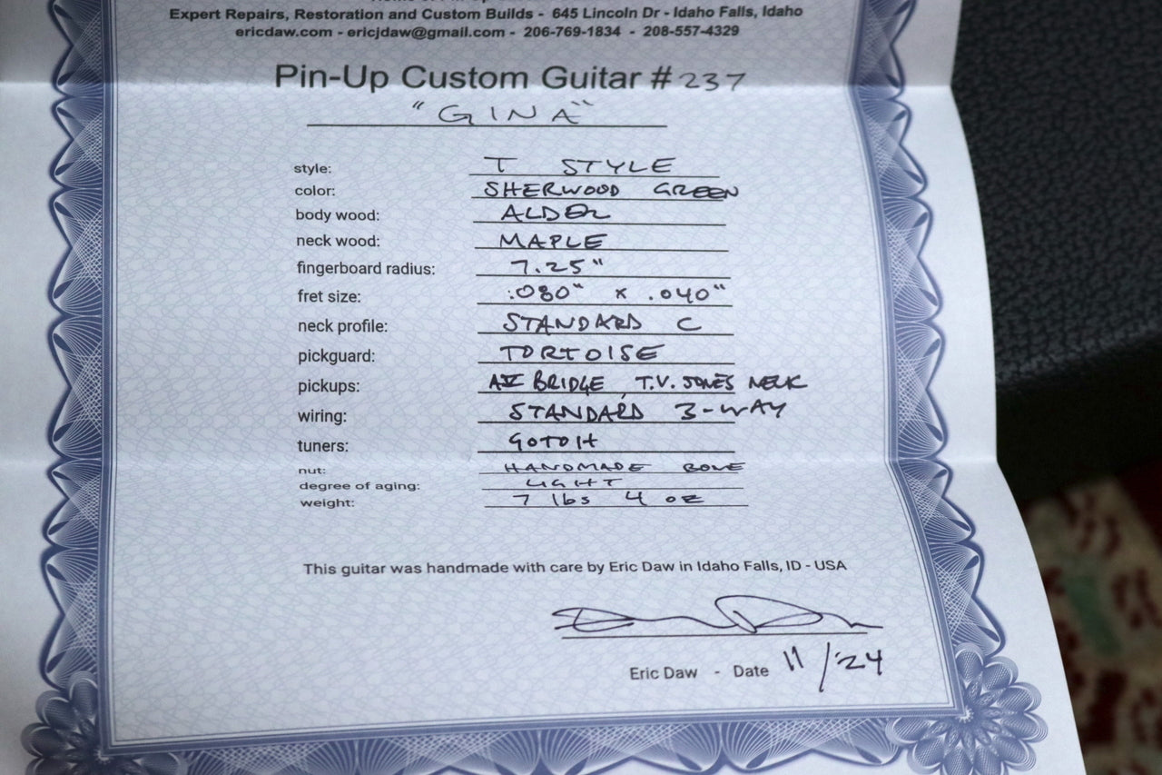 Eric Daw Custom Guitars #237 "Tech" TL Sellers G-Ray