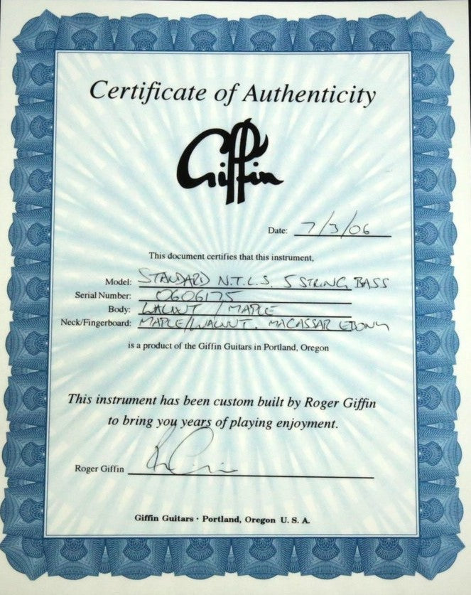 Giffin Guitars Standard N.T.L.S 5st Bass 2006