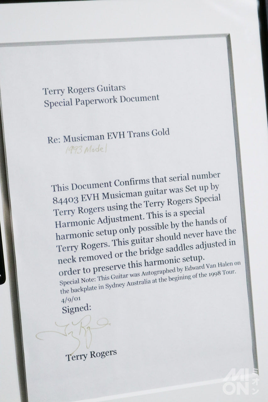 MUSIC MAN EVH Trans Gold 1993 Model w/ Terry Rogers Guitars Special Paperwork Document
