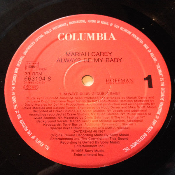 Release: Always Be My Baby-Vinyl-Europe-1996-663104 8, COL 663104 8-980100