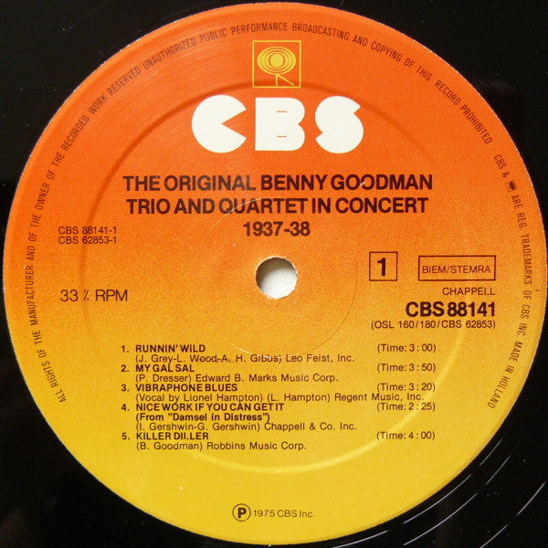 The Original Benny Goodman Trio And Quartet In Concert 1937-38