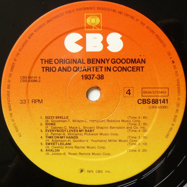 The Original Benny Goodman Trio And Quartet In Concert 1937-38