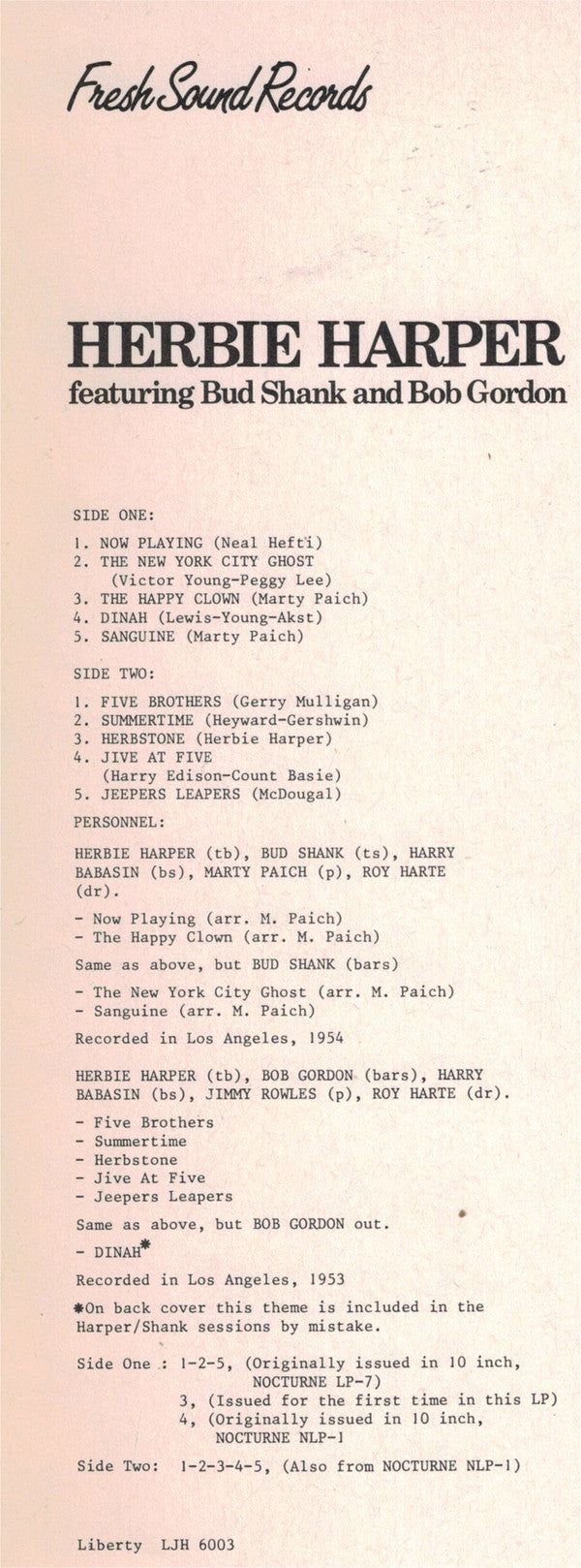 Herbie Harper Featuring Bud Shank And Bob Gordon