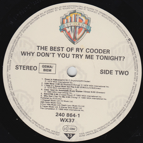 Why Don't You Try Me Tonight? The Best Of Ry Cooder