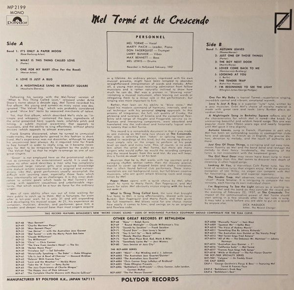 Gene Norman Presents Mel Torme At The Crescendo