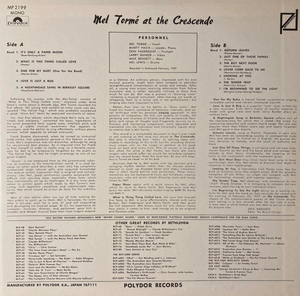 Gene Norman Presents Mel Torme At The Crescendo