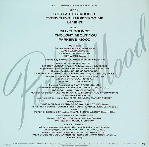 Parker's Mood - Sadao Watanabe Live At Bravas Club '85