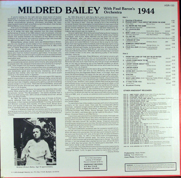 The Uncollected Mildred Bailey 1944 (The CBS Radio Shows)