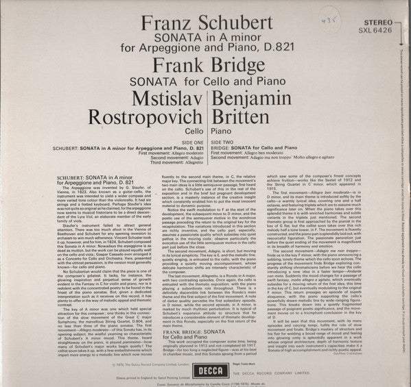 Schubert: Sonata For Arpeggione And Piano / Bridge: Sonata For Cello And Piano