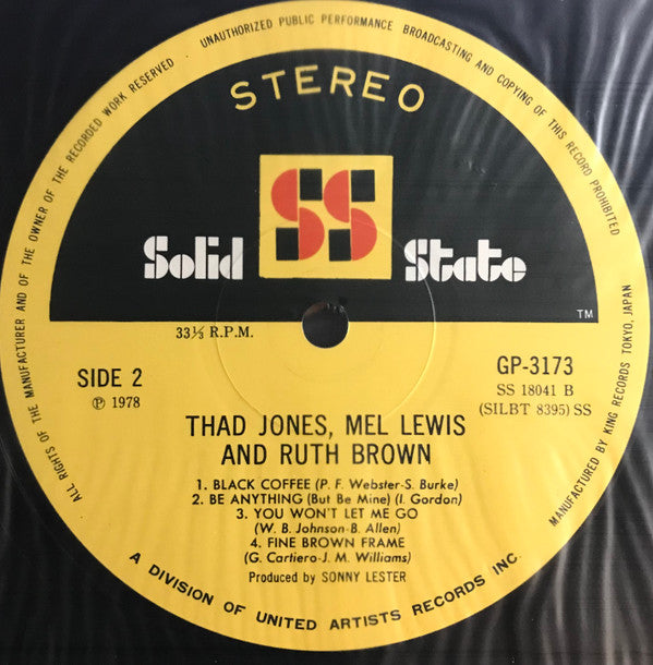 The Big Band Sound Of Thad Jones • Mel Lewis Featuring Miss Ruth Brown