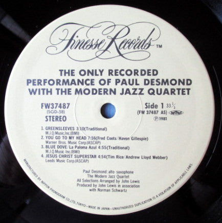 The Only Recorded Performance Of Paul Desmond With The Modern Jazz Quartet