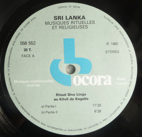 Sri Lanka Musiques Rituelles Et Religieuses