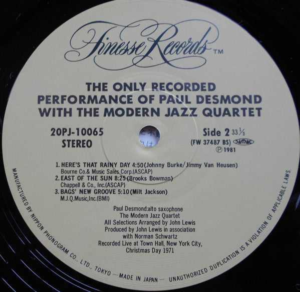 The Only Recorded Performance Of Paul Desmond With The Modern Jazz Quartet