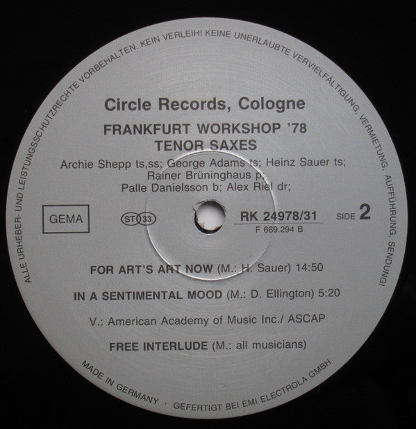 Frankfurt Workshop '78: Tenor Saxes