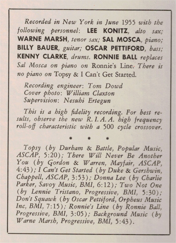 Lee Konitz With Warne Marsh