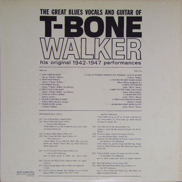 The Great Blues Vocals And Guitar Of T-Bone Walker (His Original 1942-1947 Performances)