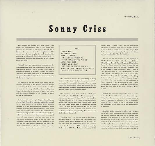 Sonny Criss Plays Cole Porter