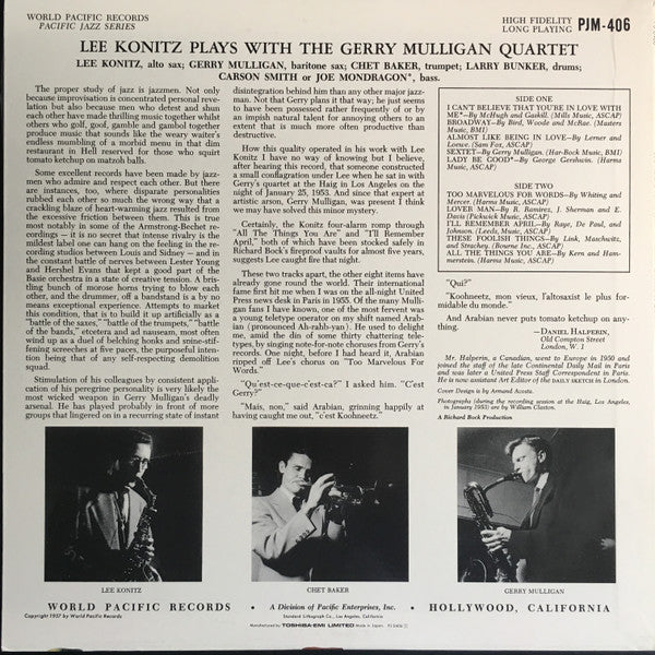 Lee Konitz Plays With The Gerry Mulligan Quartet