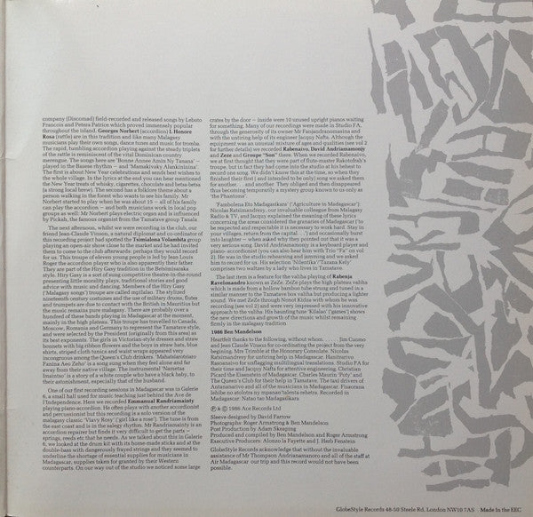 Release: Madagasikara One - Current Traditional Music Of Madagascar-Vinyl-Europe-1986-ORBD 012-2390683