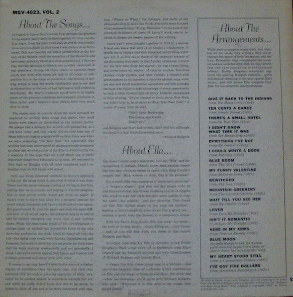 Sings The Rodgers And Hart Song Book Volume 2