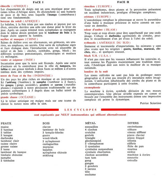 Les Cyclopes - Panorama De La Percussion