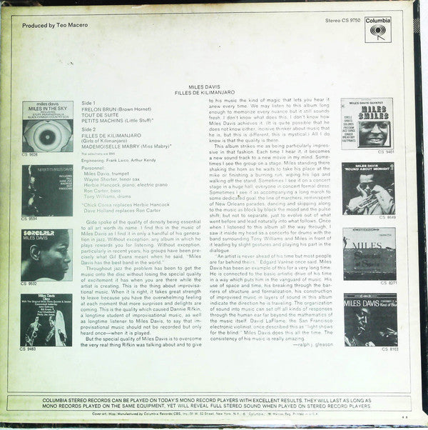 Release: Filles De Kilimanjaro-Vinyl-US-1969-CS 9750-16014207