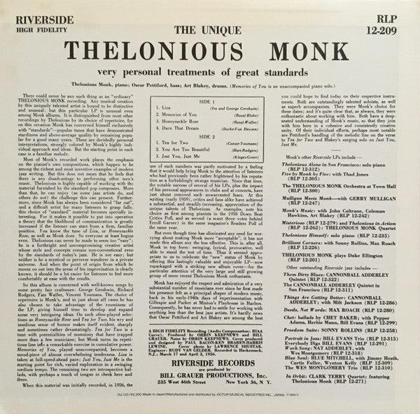 The Unique Thelonious Monk