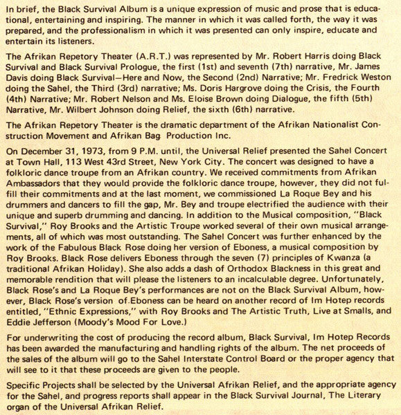 Black Survival - "The Sahel Concert" At Town Hall