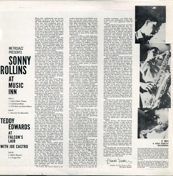 Sonny Rollins At Music Inn / Teddy Edwards At Falcon's Lair