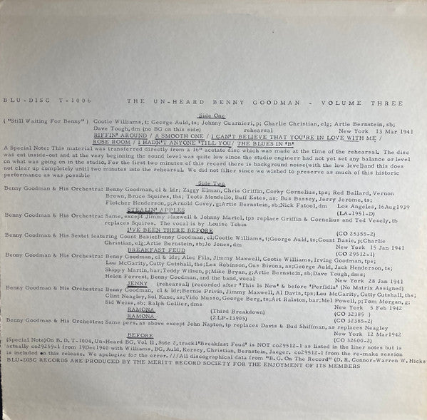 The Unheard Benny Goodman Volume Three