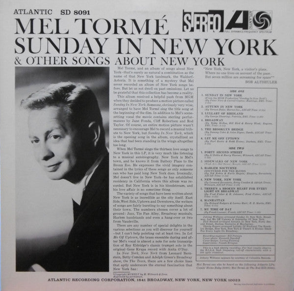 Sings Sunday In New York And Other Songs About New York