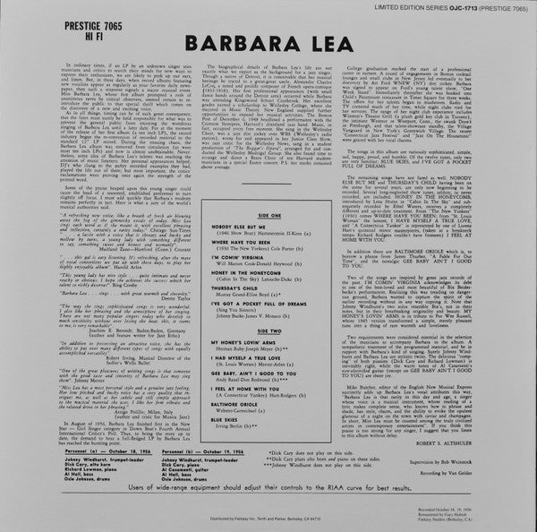 Barbara Lea With The Johnny Windhurst Quintets