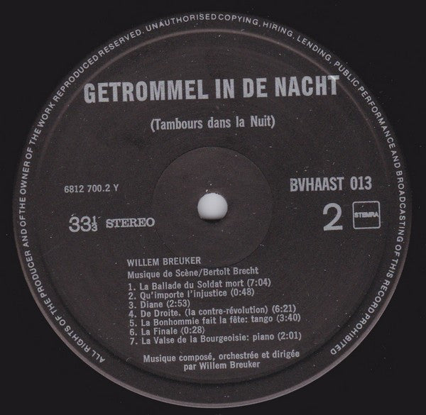 Getrommel In De Nacht = Tambours Dans La Nuit (Musique Pour La Pièce De Bertolt Brecht)