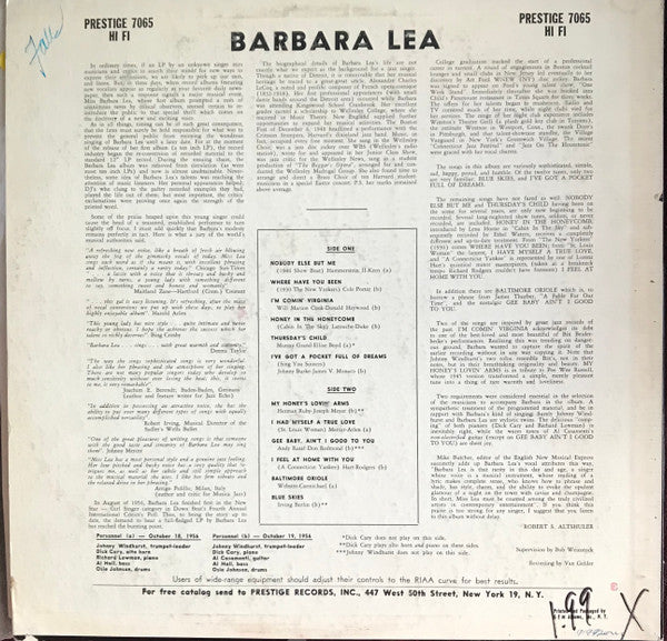 Barbara Lea With The Johnny Windhurst Quintets