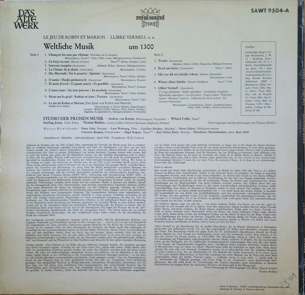 Robin Et Marion • Llibre Vermell U.A. - Weltliche Musik Um 1300