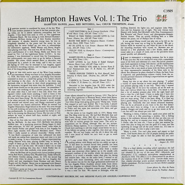 Hampton Hawes Trio, Vol. 1