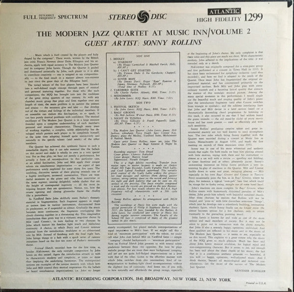 The Modern Jazz Quartet At Music Inn / Volume 2