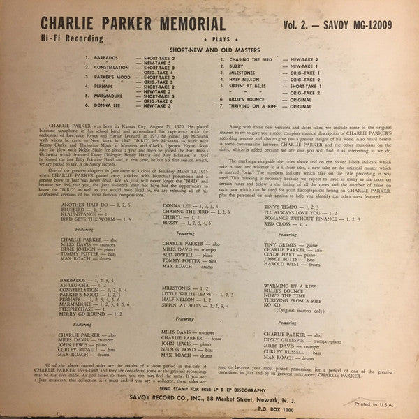 Charlie Parker Memorial Vol. 2