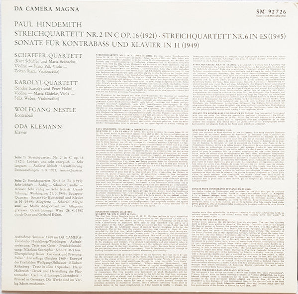 Streichquartette 2+6, Kontrabass-Sonate