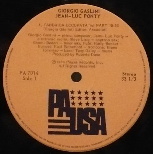 Giorgio Gaslini Meets Jean-Luc Ponty / Steve Lacy / Harry Becket / Tony Oxley / Gianni Bedori / Bruno Tommaso / Paul Rutherford
