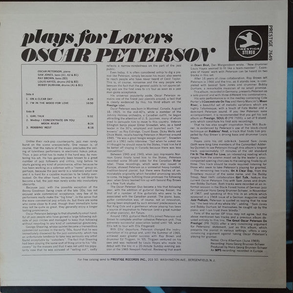 Oscar Peterson Plays For Lovers