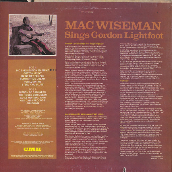Mac Wiseman Sings Gordon Lightfoot