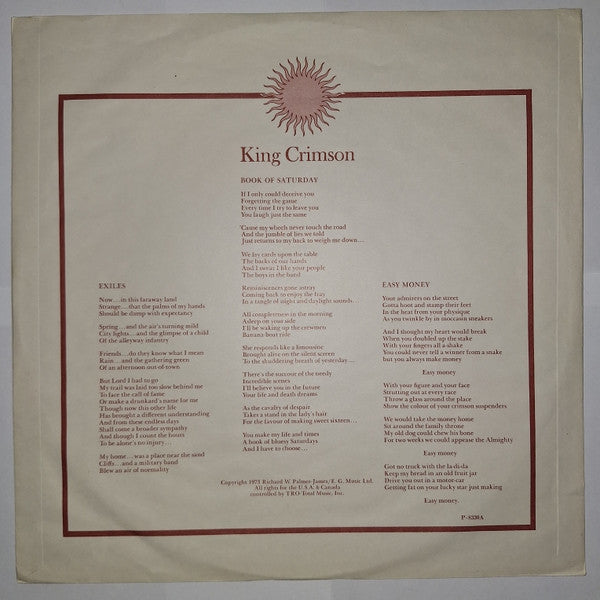 Larks' Tongues In Aspic = 太陽と戦慄