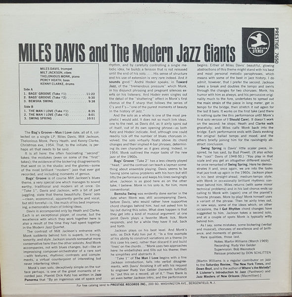 Release: Miles Davis And The Modern Jazz Giants-Vinyl-US-None-P-7650, PR 7650-30163625
