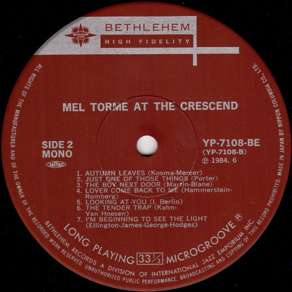Gene Norman Presents Mel Tormé At The Crescendo