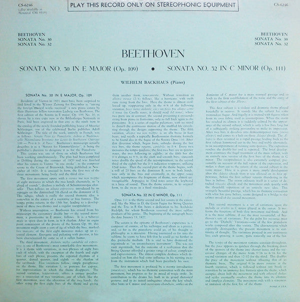Sonata No. 30 In E Major (Op. 109) - Sonata No. 32 In C Minor (Op. 111)