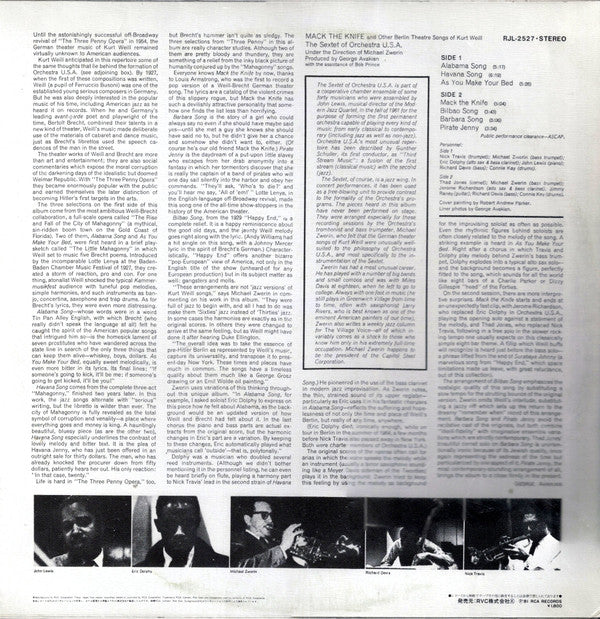 Mack The Knife And Other Berlin Theatre Songs Of Kurt Weill