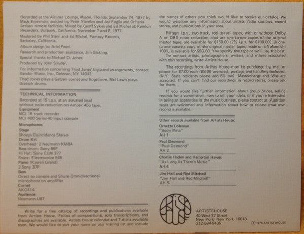 The Thad Jones / Mel Lewis Quartet