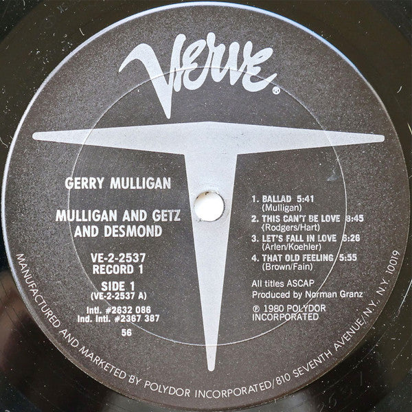 Release: Mulligan And Getz And Desmond-Vinyl-US-1980-VE-2-2537-2918951