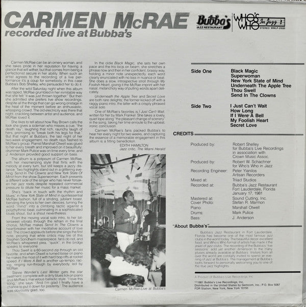 Recorded Live At Bubba's